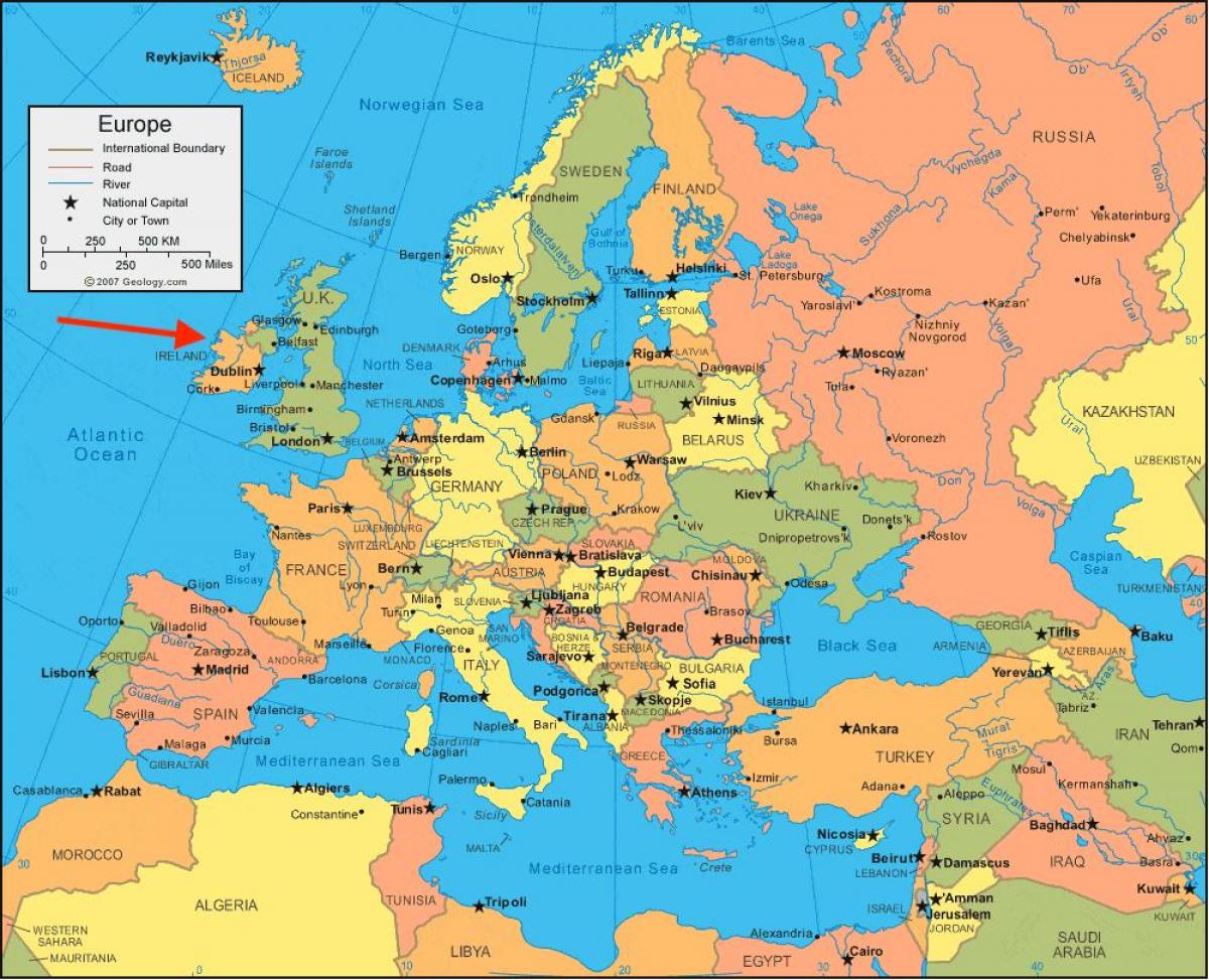 موقع أيرلندا على خريطة أوروبا الشمالية